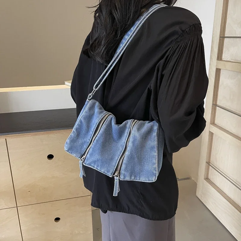 Women'S Bags New Look - Sólido zíper denim versátil bolsa de