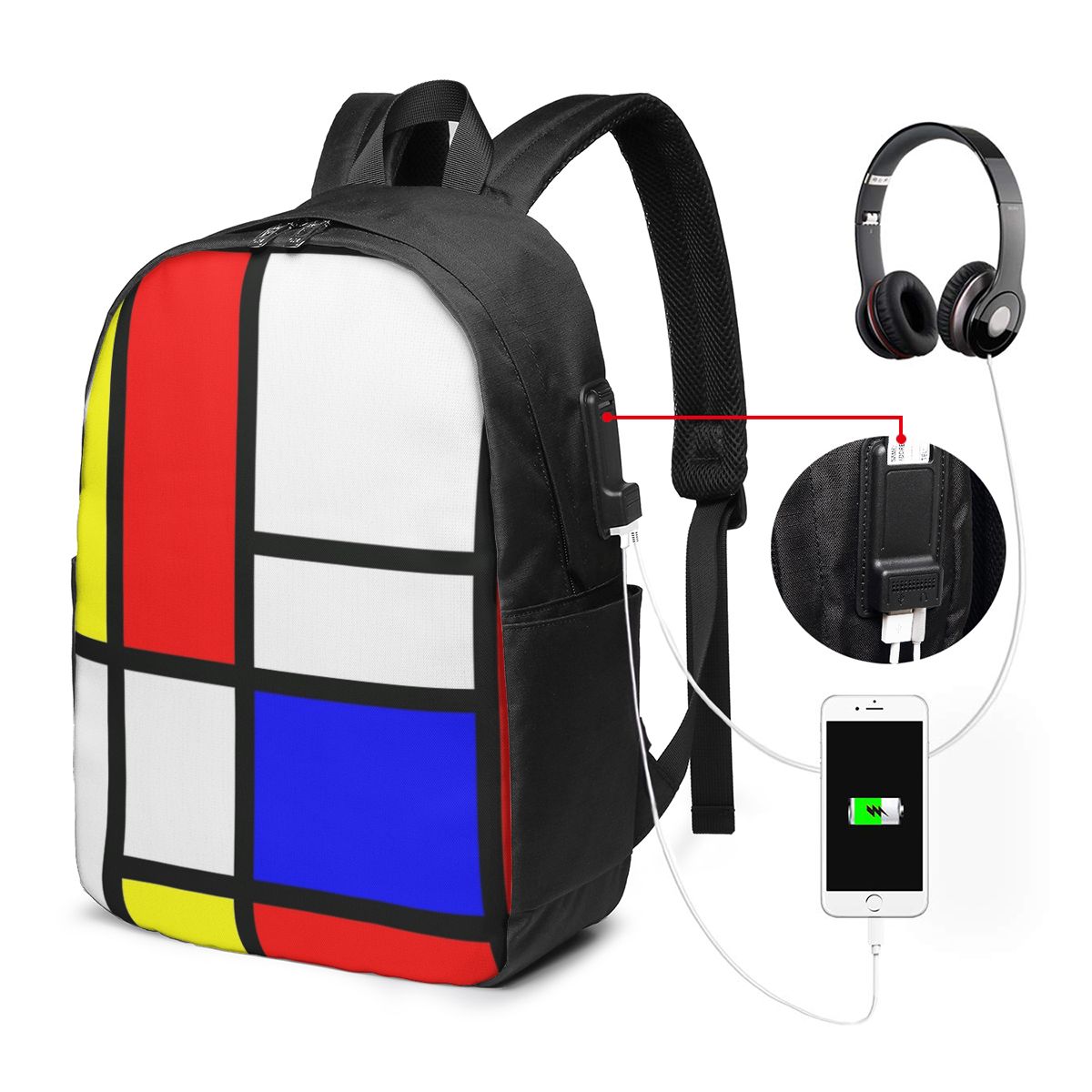Women'S Bags - Mochila Piet Mondrian Composition para viagem,