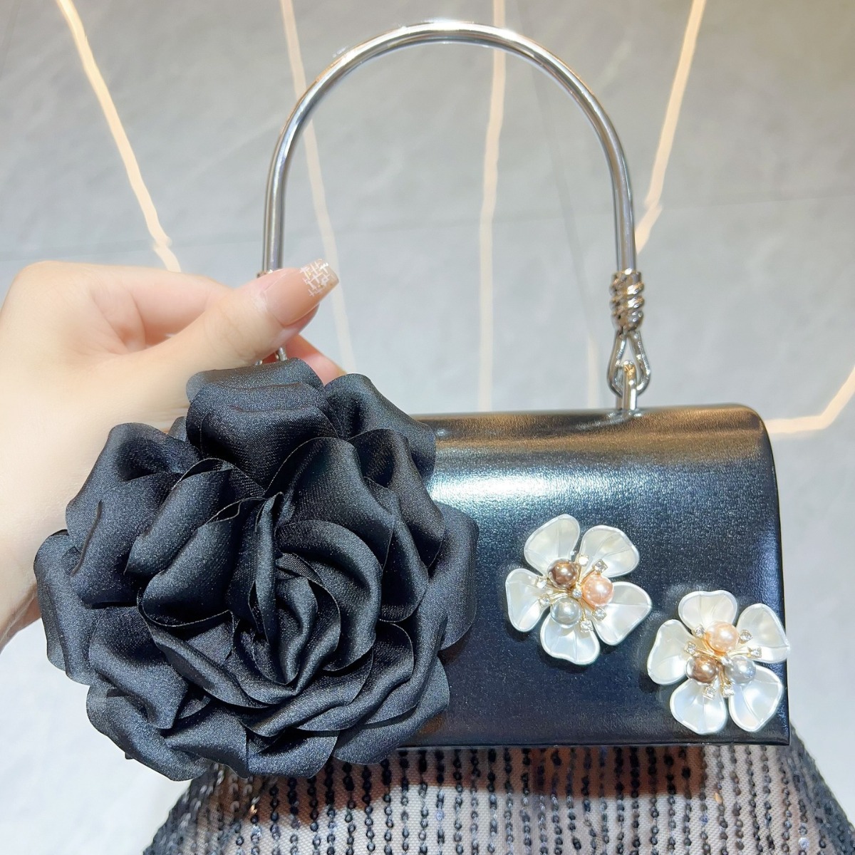 Luxo ouro 3d flor saco de embr - Women Bags Gold avaliação e preço