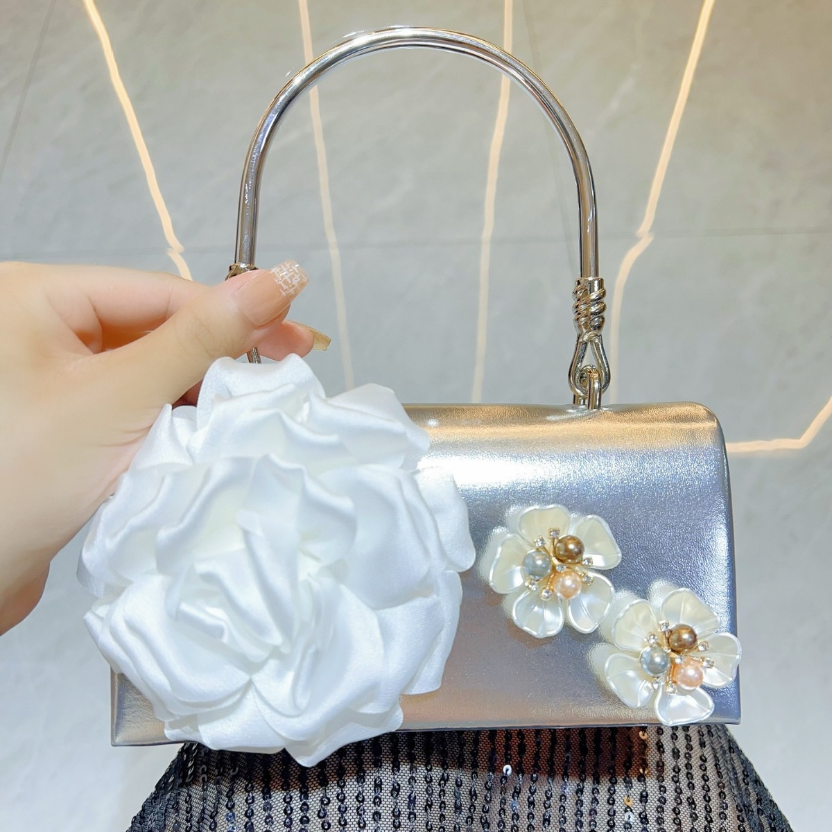 Luxo ouro 3d flor saco de embr - Women Bags Gold avaliação e preço
